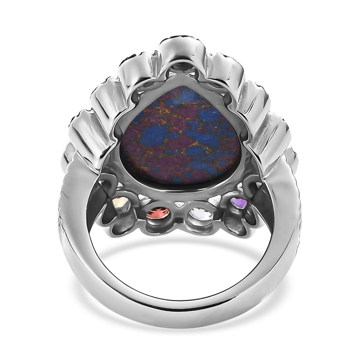 Mojave Purple Turquoise and Multi Gemstones 10.60 ctw Flower Ring in Stainless Steel (Size 6.0) image number 4