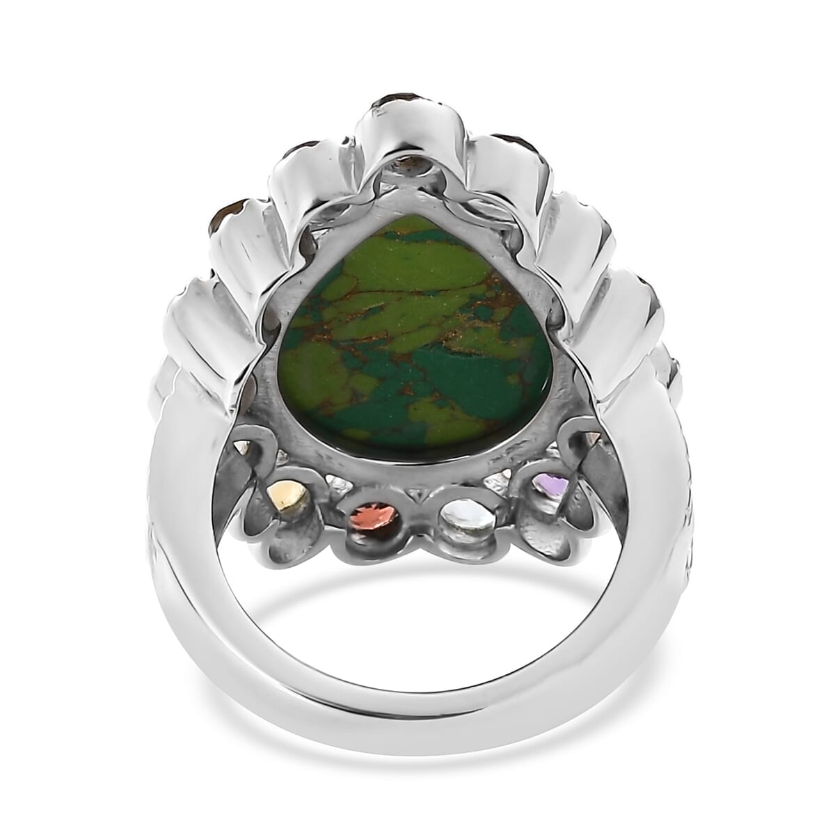 Mojave Green Turquoise and Multi Gemstones 11.00 ctw Flower Ring in Stainless Steel (Size 9.0) image number 4