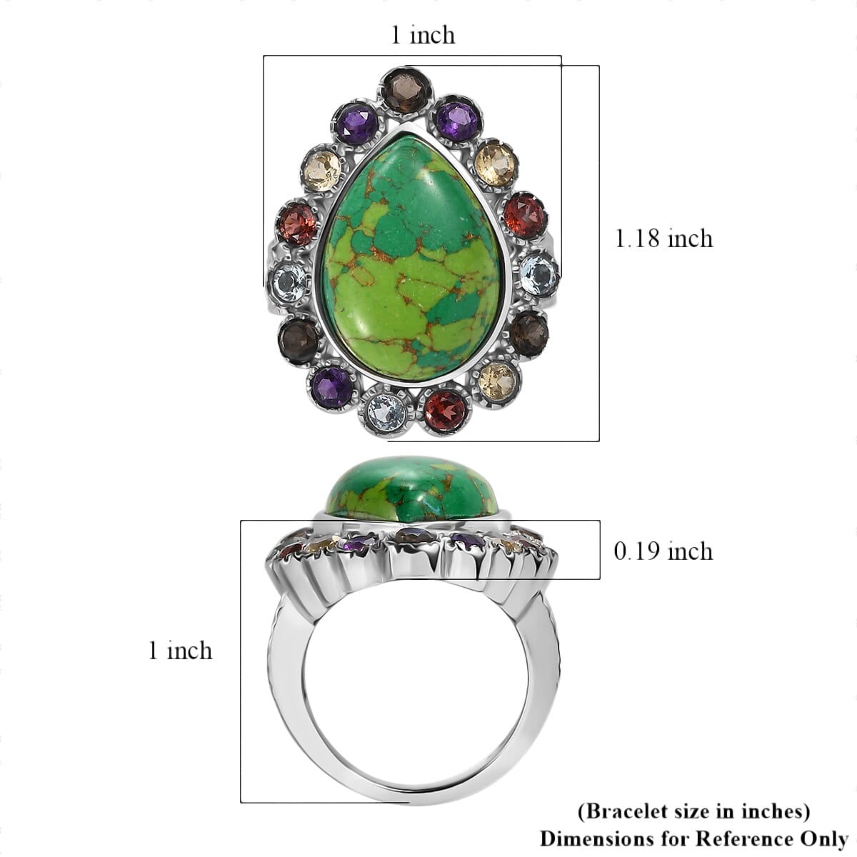 Mojave Green Turquoise and Multi Gemstones 11.00 ctw Flower Ring in Stainless Steel (Size 9.0) image number 5