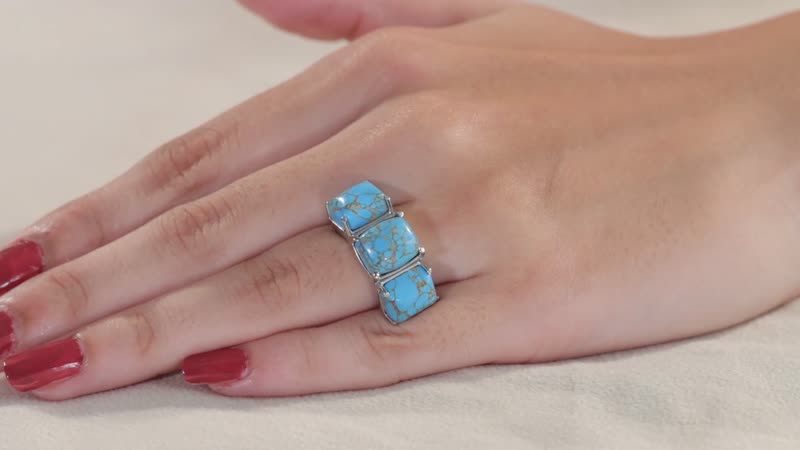 Mojave Blue Turquoise 3 Stone Ring in Stainless Steel (Size 10.0) 10.00 ctw