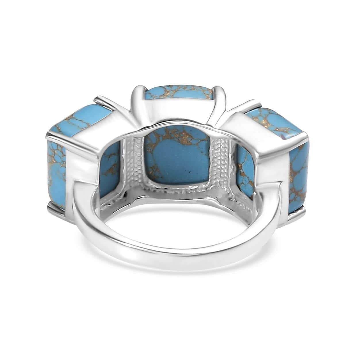 Mojave Blue Turquoise 10.00 ctw 3 Stone Ring in Stainless Steel (Size 10.0) image number 3