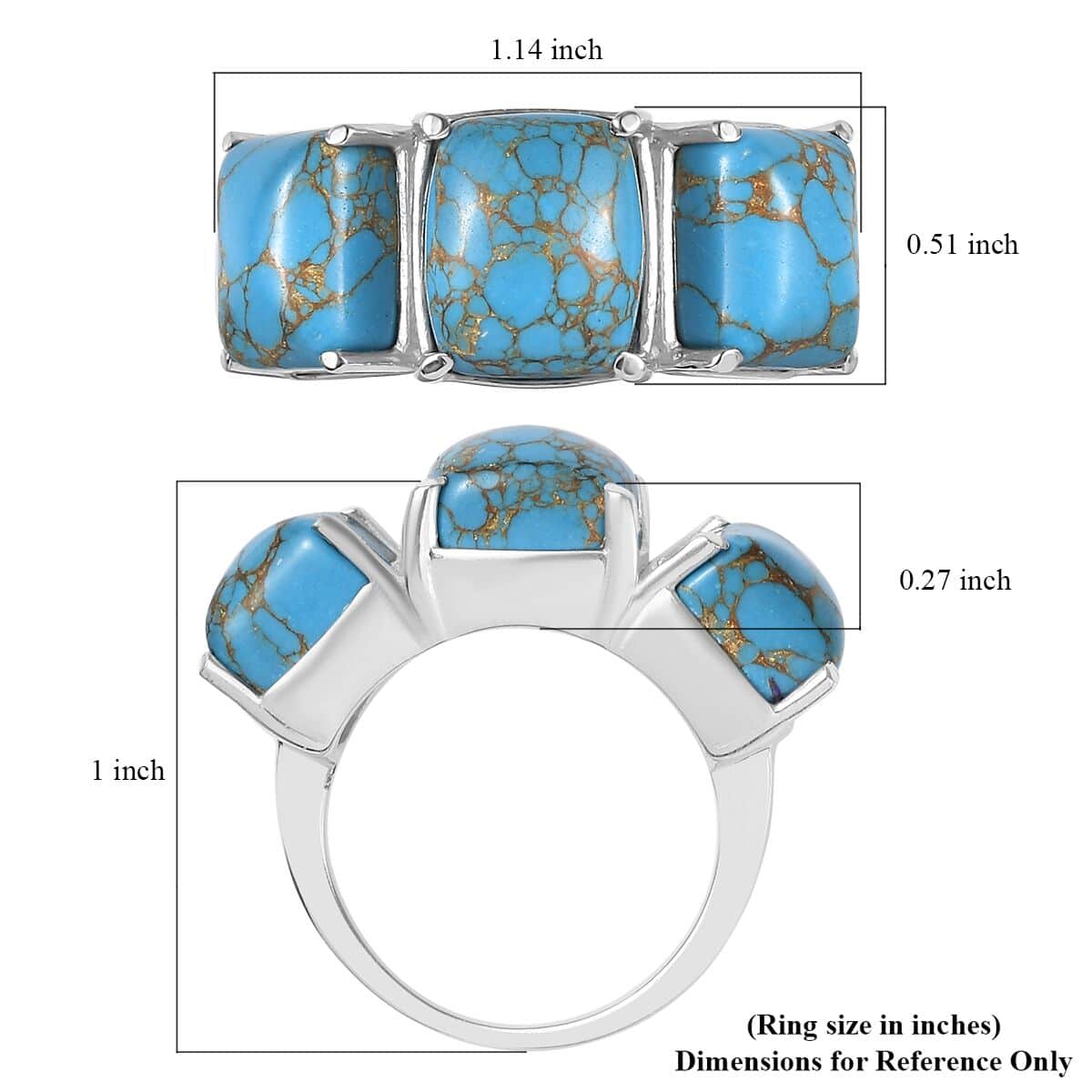 Mojave Blue Turquoise 10.00 ctw 3 Stone Ring in Stainless Steel (Size 10.0) image number 4