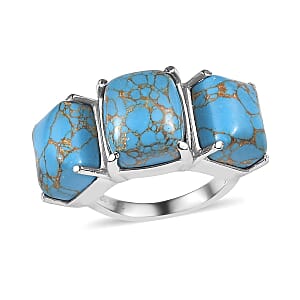 Mojave Blue Turquoise 10.00 ctw 3 Stone Ring in Stainless Steel (Size 5.0)