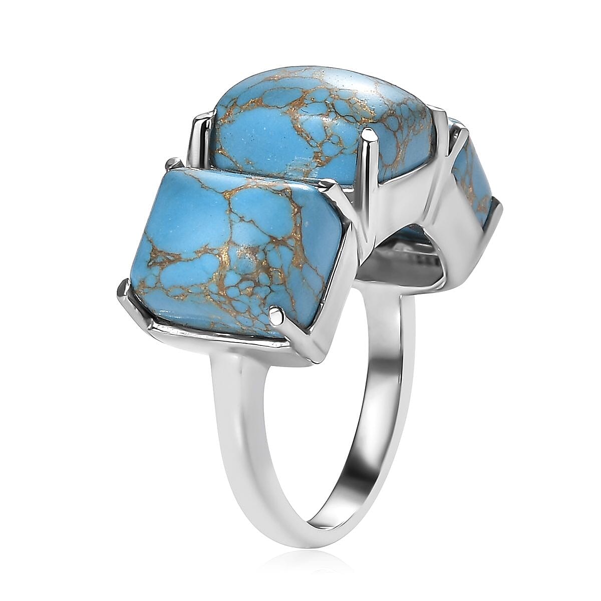 Mojave Blue Turquoise 10.00 ctw 3 Stone Ring in Stainless Steel (Size 5.0) image number 2
