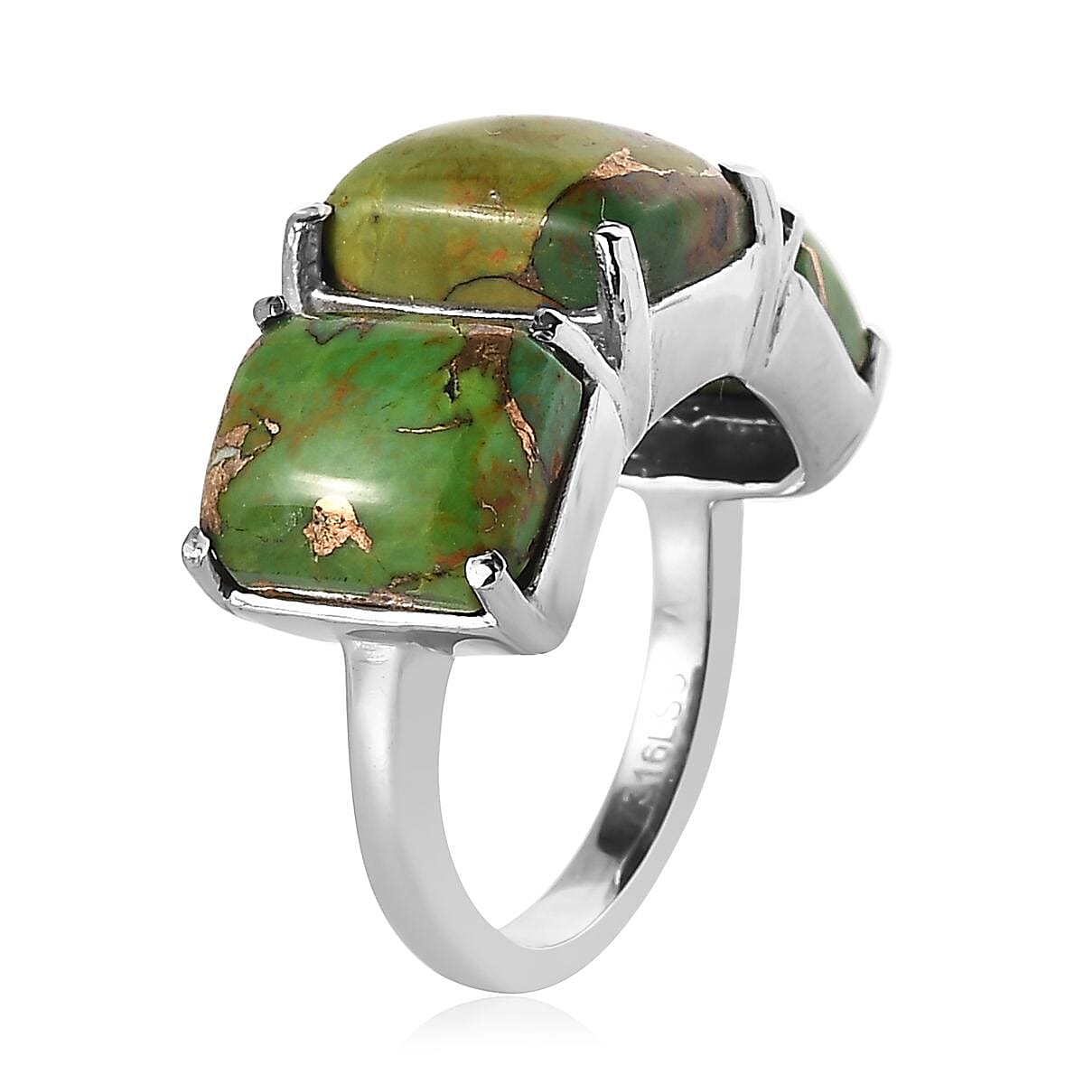 Mojave Green Turquoise 10.20 ctw 3 Stone Ring in Stainless Steel (Size 8.0) image number 3