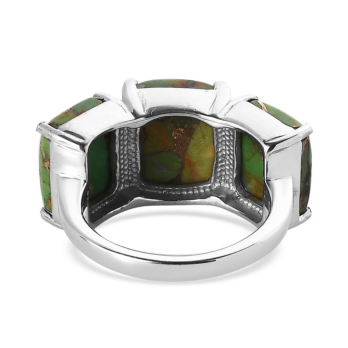 Mojave Green Turquoise 10.20 ctw 3 Stone Ring in Stainless Steel (Size 8.0) image number 4