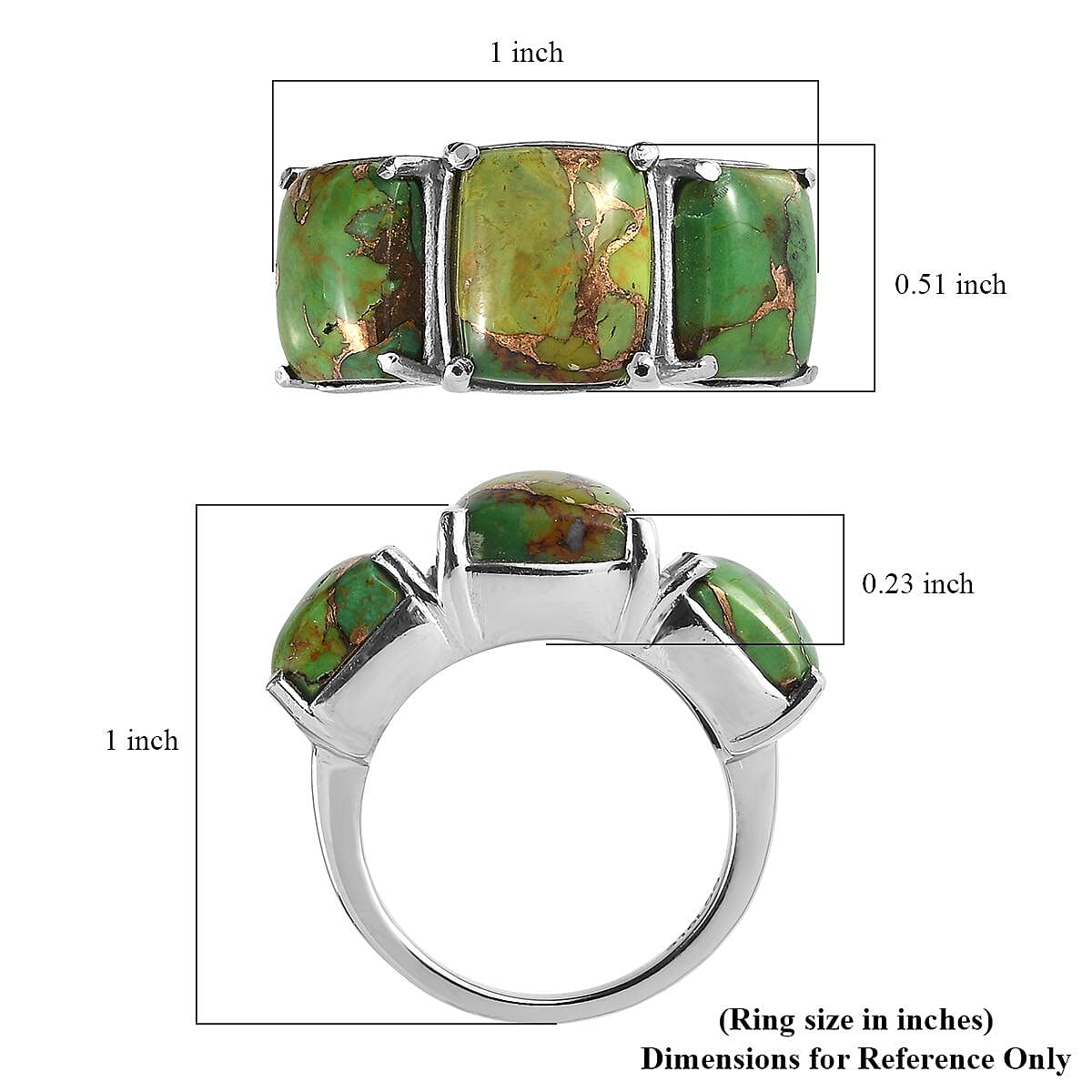 Mojave Green Turquoise 10.20 ctw 3 Stone Ring in Stainless Steel (Size 8.0) image number 5