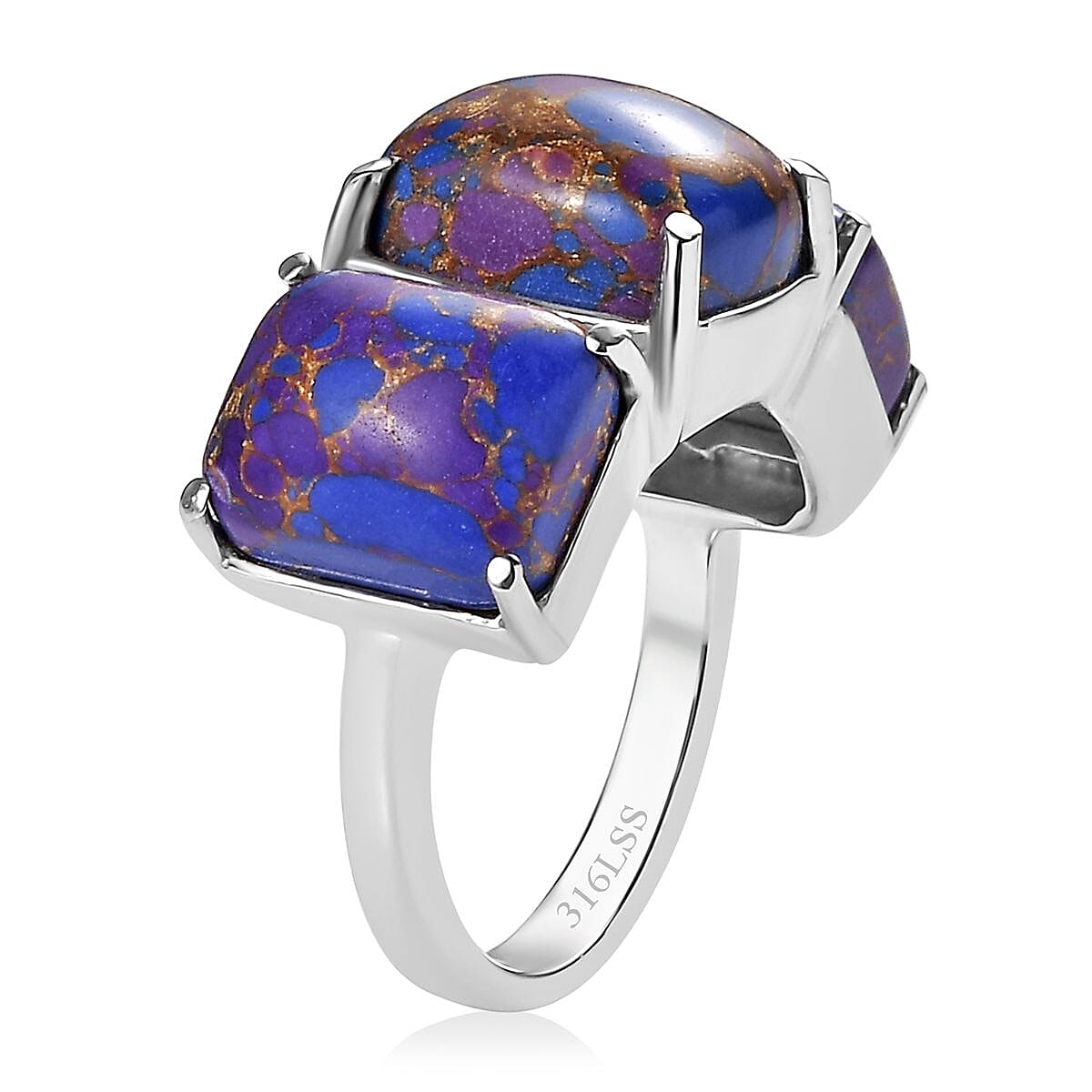 Mojave Purple Turquoise 11.40 ctw 3 Stone Ring in Stainless Steel (Size 8.0) image number 2