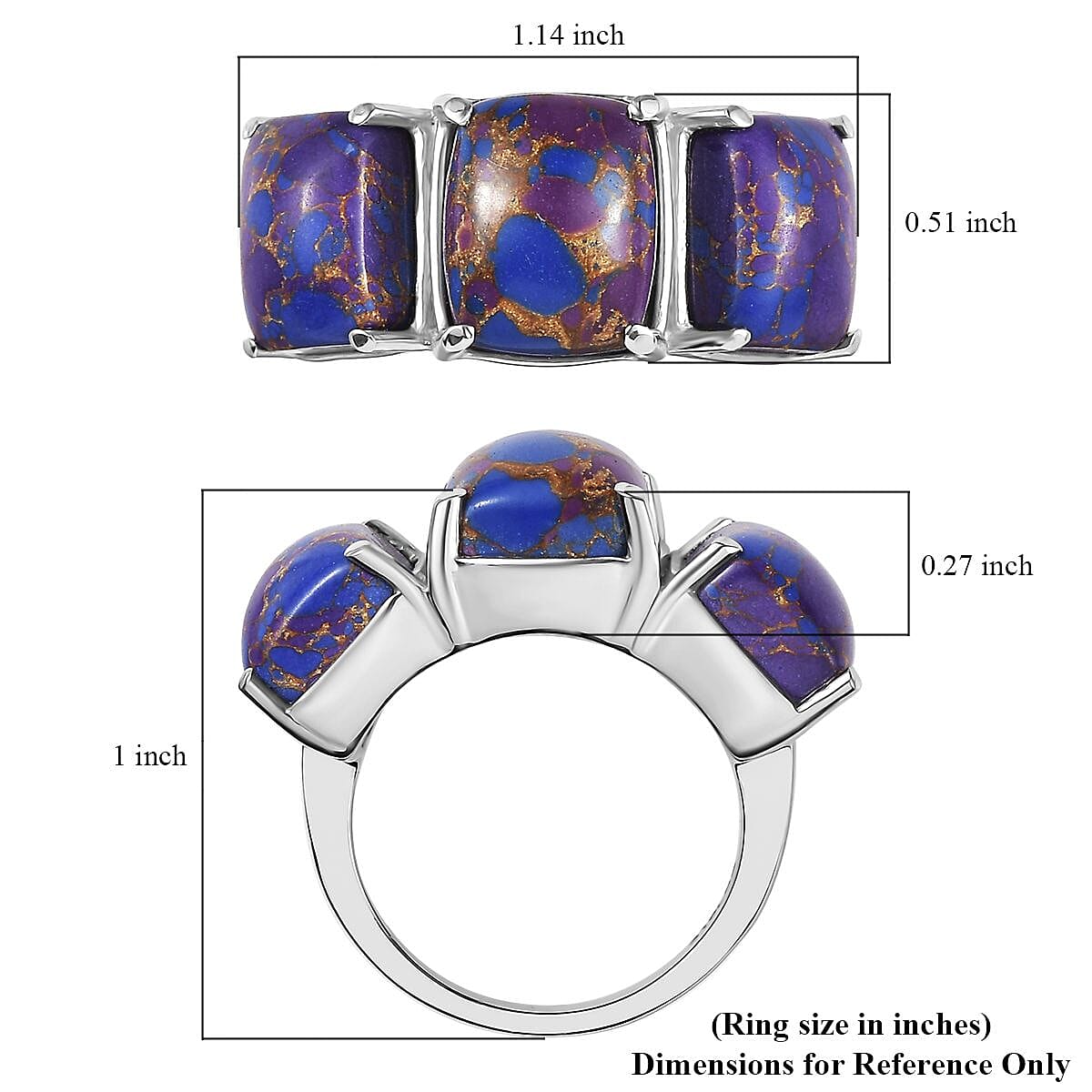 Mojave Purple Turquoise 11.40 ctw 3 Stone Ring in Stainless Steel (Size 8.0) image number 4