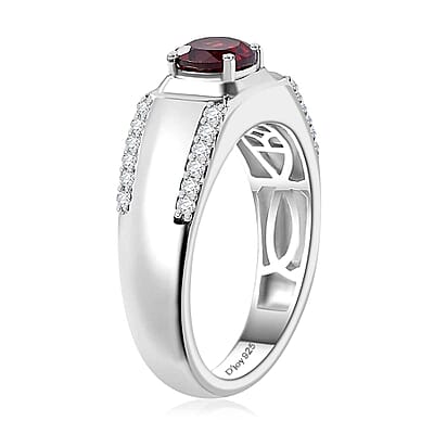 Mozambique Garnet and White Zircon 1.30 ctw Men's Ring in Rhodium Over Sterling Silver (Size 10.0)