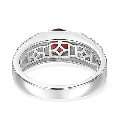 Mozambique Garnet and White Zircon 1.30 ctw Men's Ring in Rhodium Over Sterling Silver (Size 10.0)