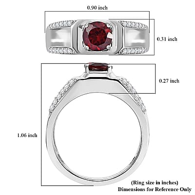 Mozambique Garnet and White Zircon 1.30 ctw Men's Ring in Rhodium Over Sterling Silver (Size 10.0)