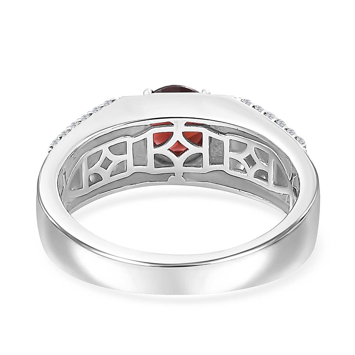 Mozambique Garnet and White Zircon 1.30 ctw Men's Ring in Rhodium Over Sterling Silver (Size 13.0) image number 4