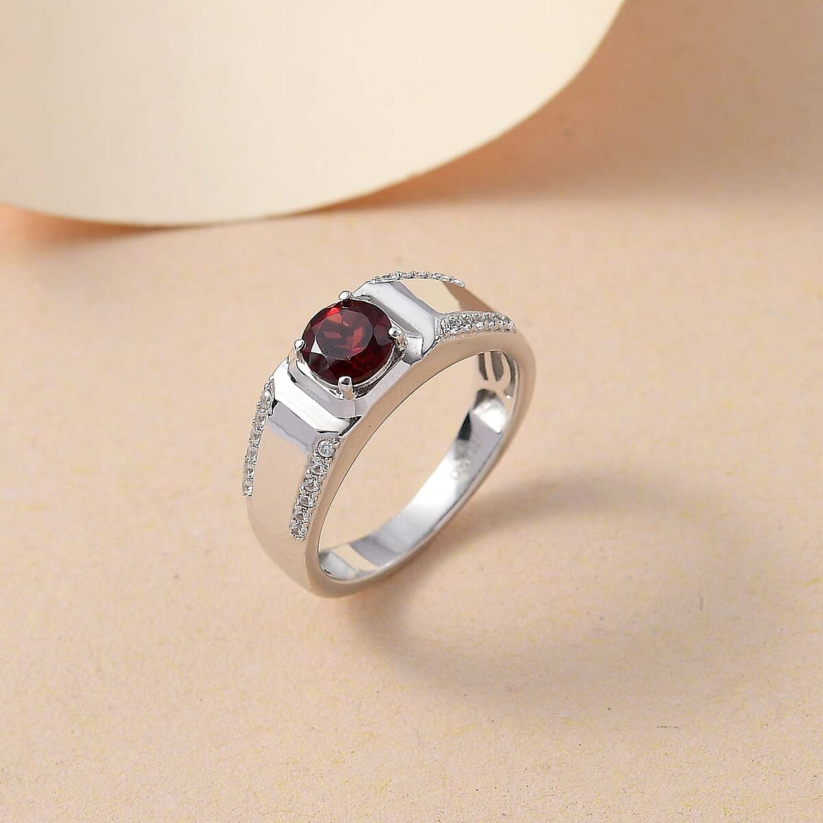 Mozambique Garnet and White Zircon 1.30 ctw Men's Ring in Rhodium Over Sterling Silver (Size 9.0) image number 1