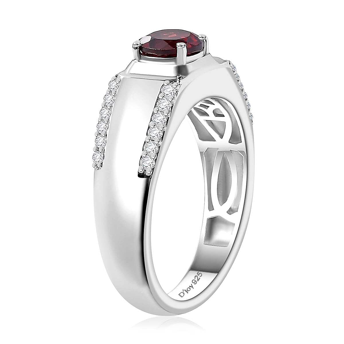 Mozambique Garnet and White Zircon 1.30 ctw Men's Ring in Rhodium Over Sterling Silver (Size 9.0) image number 3