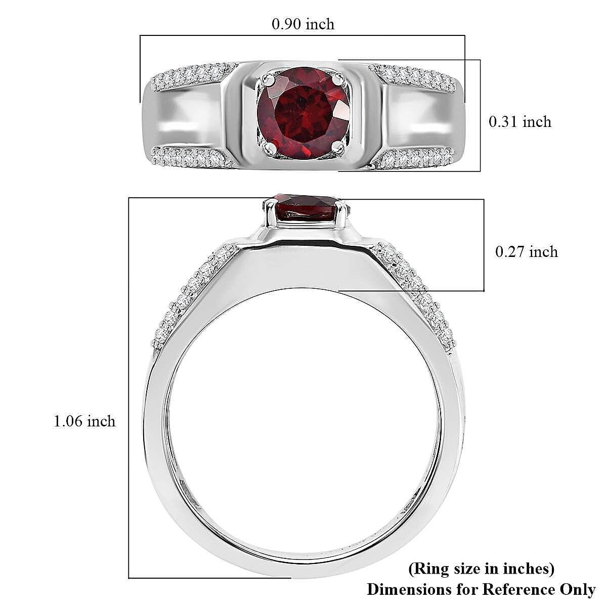 Mozambique Garnet and White Zircon 1.30 ctw Men's Ring in Rhodium Over Sterling Silver (Size 9.0) image number 5