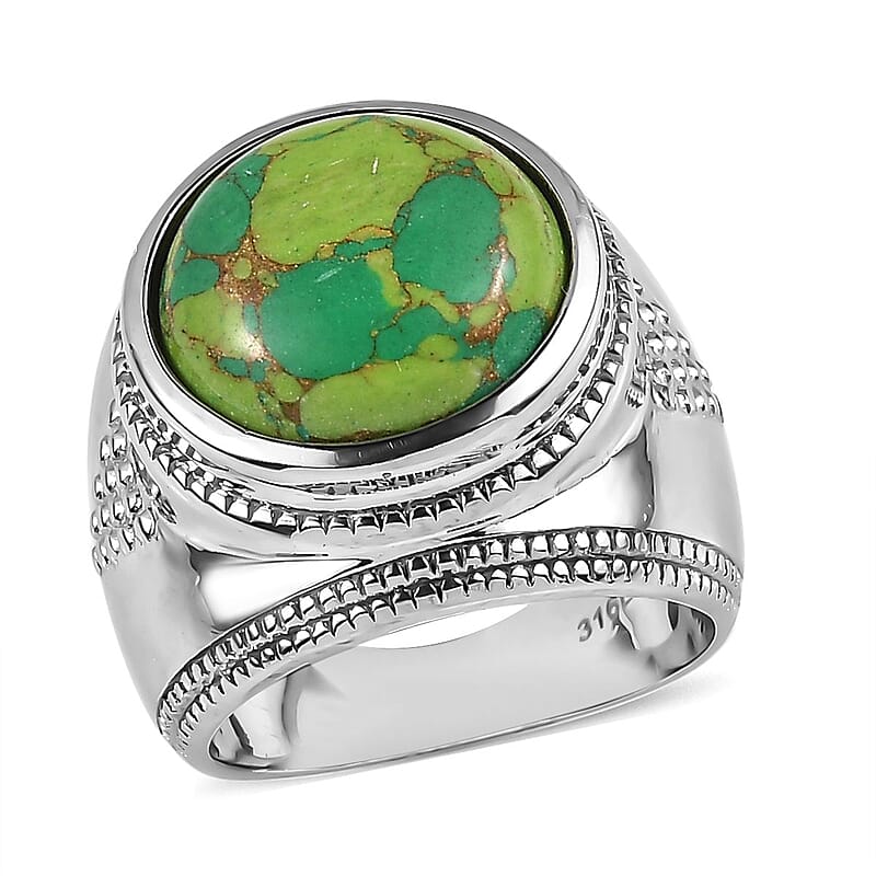 Mojave Green Turquoise 6.50 ctw Solitaire Ring in Stainless Steel (Size 10.0)