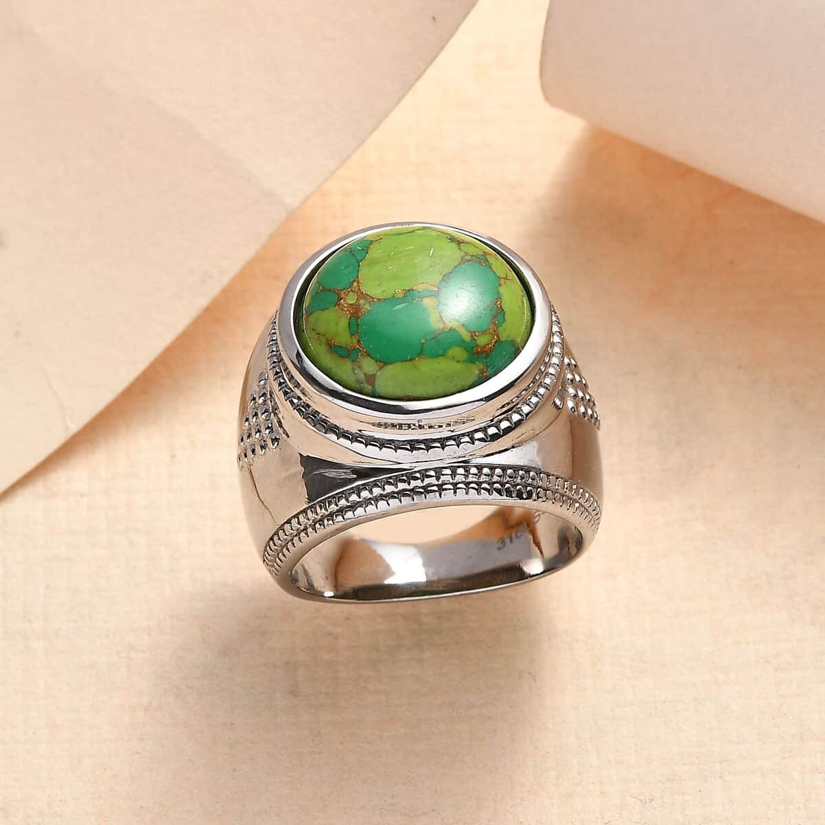 Mojave Green Turquoise 6.50 ctw Solitaire Ring in Stainless Steel (Size 10.0) image number 1