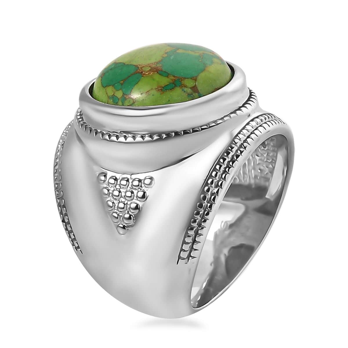 Mojave Green Turquoise 6.50 ctw Solitaire Ring in Stainless Steel (Size 10.0) image number 3