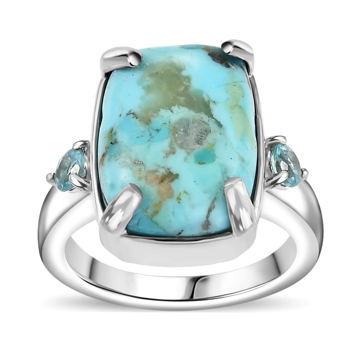 Constituted Turquoise, Paraiba Apatite Ring in Platinum Over Copper with Magnet (Size 10.0) 5.00 ctw image number 0