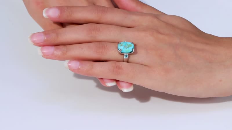 Constituted Turquoise, Paraiba Apatite Ring in Platinum Over Copper with Magnet (Size 10.0) 5.00 ctw