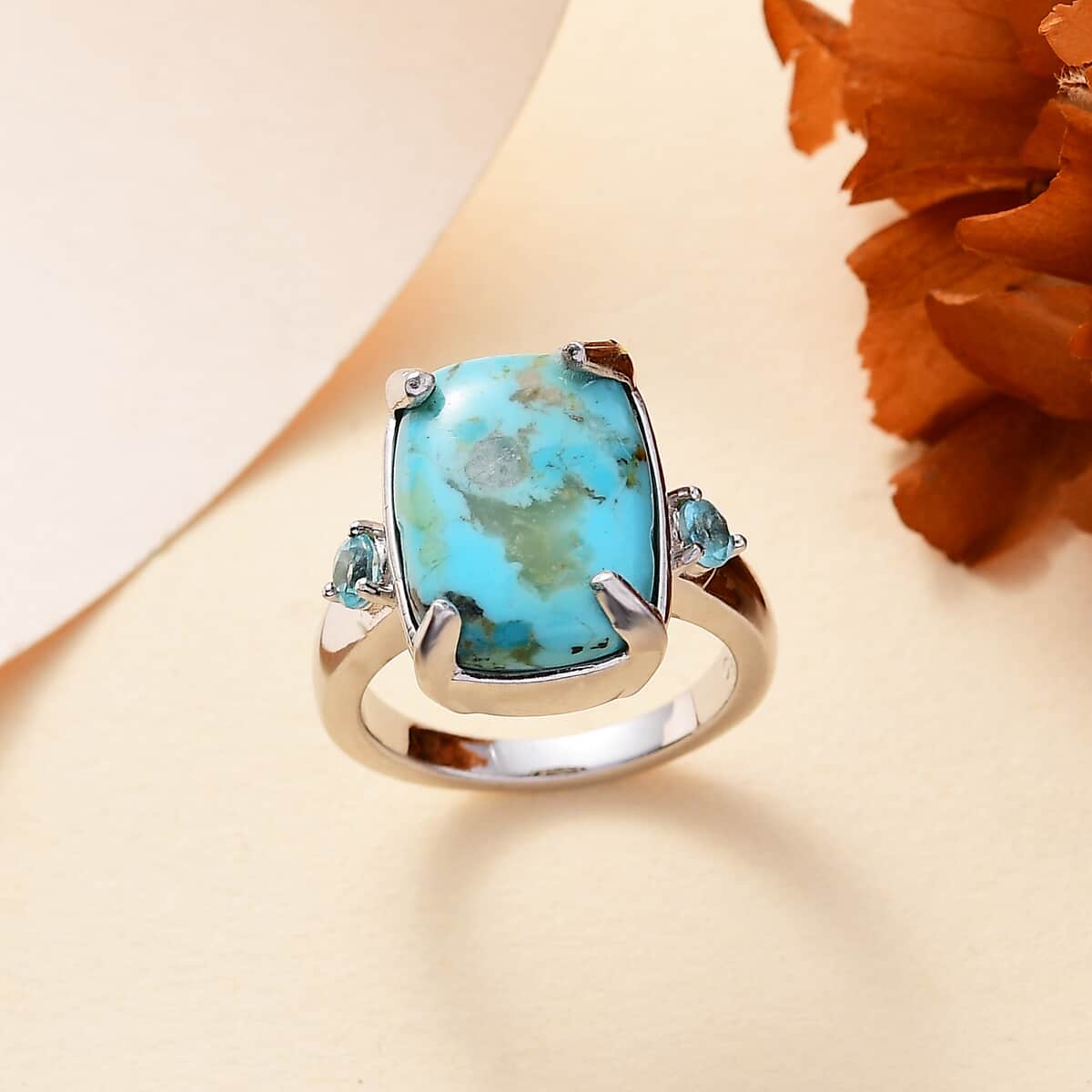 Constituted Turquoise, Paraiba Apatite Ring in Platinum Over Copper with Magnet (Size 10.0) 5.00 ctw image number 1