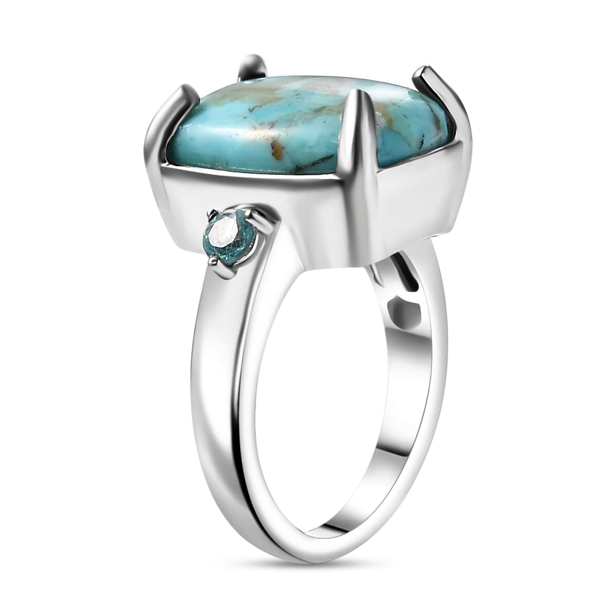 Constituted Turquoise, Paraiba Apatite Ring in Platinum Over Copper with Magnet (Size 10.0) 5.00 ctw image number 3