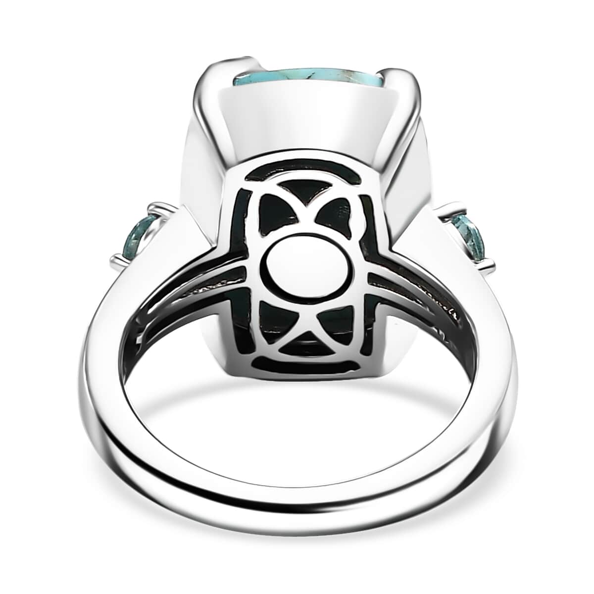 Constituted Turquoise, Paraiba Apatite Ring in Platinum Over Copper with Magnet (Size 10.0) 5.00 ctw image number 4