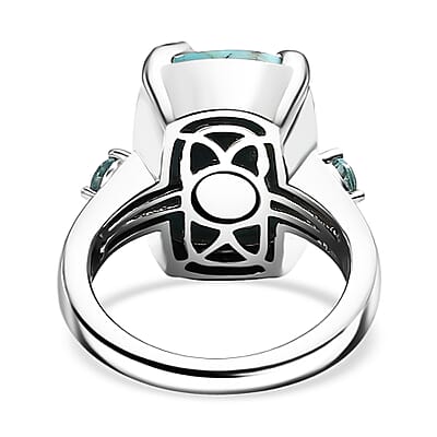 Constituted Turquoise and Paraiba Apatite 5.00 ctw Ring in Platinum Over Copper with Magnet (Size 10.0)