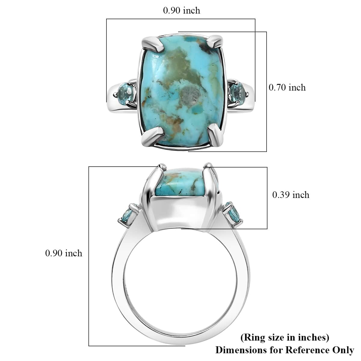 Constituted Turquoise, Paraiba Apatite Ring in Platinum Over Copper with Magnet (Size 10.0) 5.00 ctw image number 5