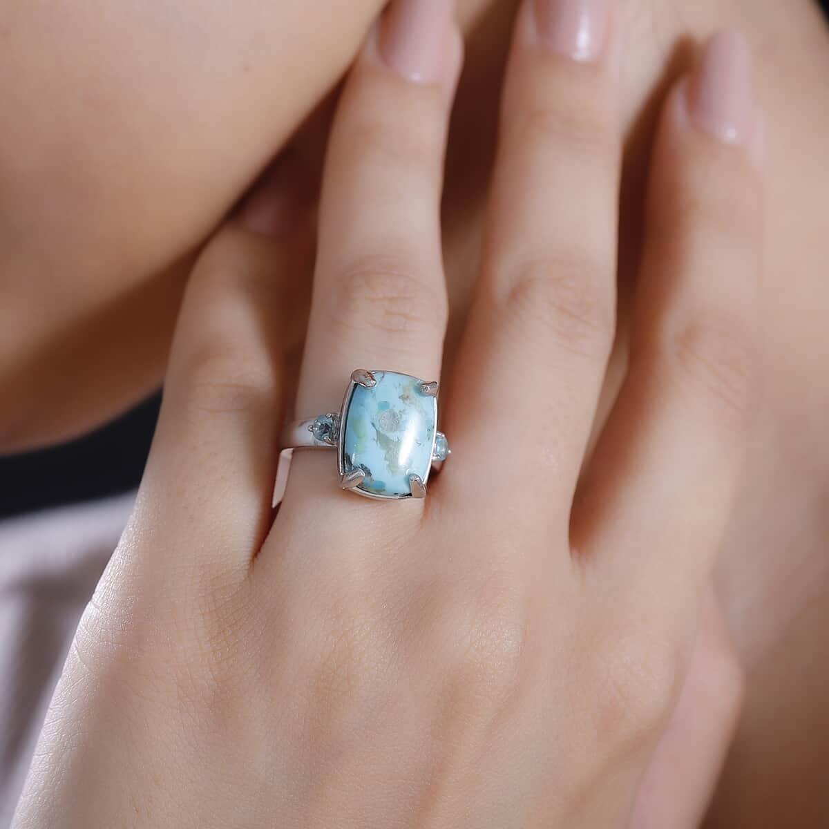 Constituted Turquoise and Paraiba Apatite 5.00 ctw Ring in Platinum Over Copper with Magnet (Size 8.0) image number 2