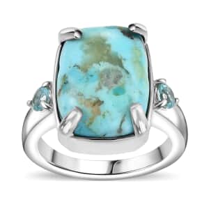 Constituted Turquoise and Paraiba Apatite 5.00 ctw Ring in Platinum Over Copper with Magnet (Size 9.0)