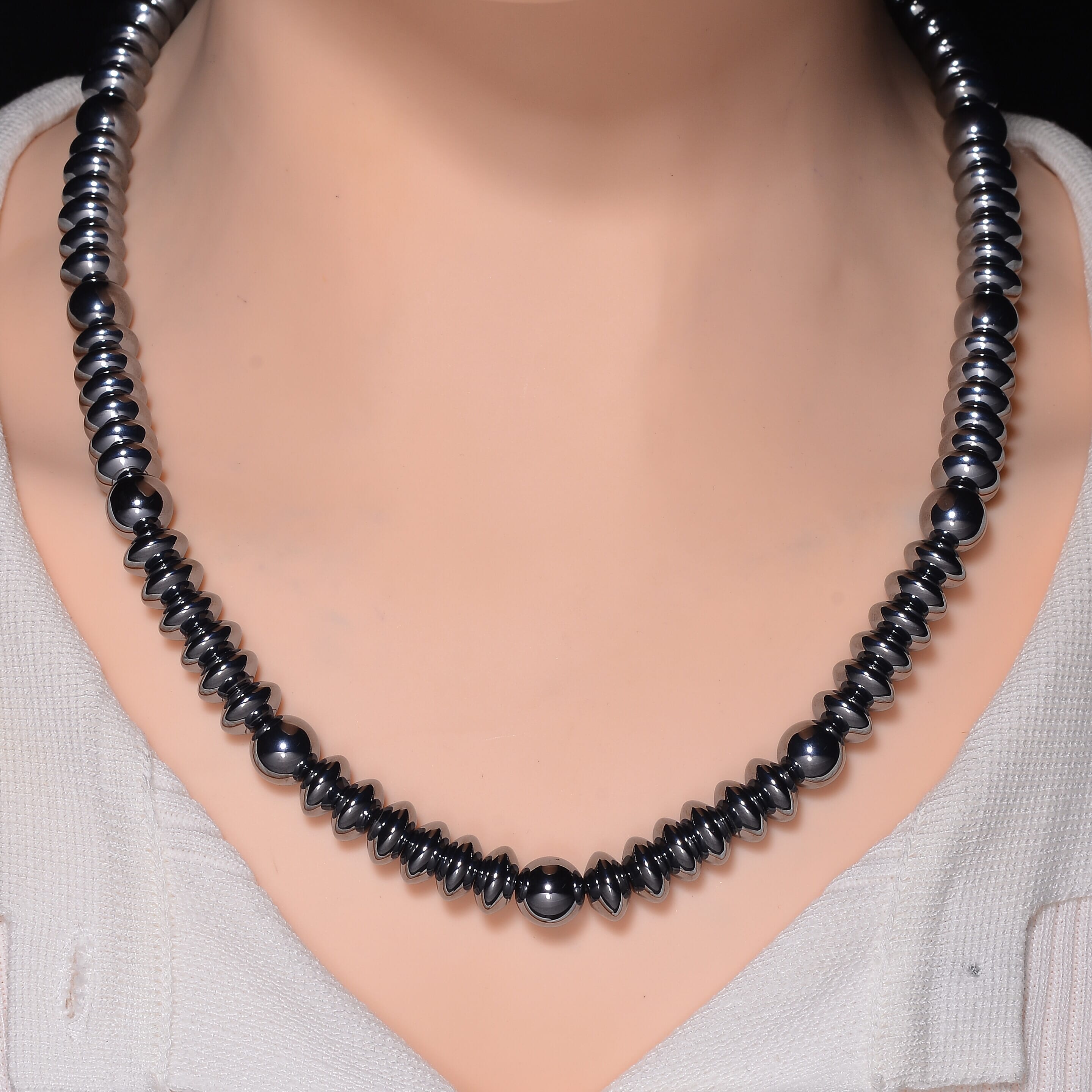 Terahertz 350.00 ctw Beaded Men's Necklace in Rhodium Over Sterling Silver 22-24 Inches