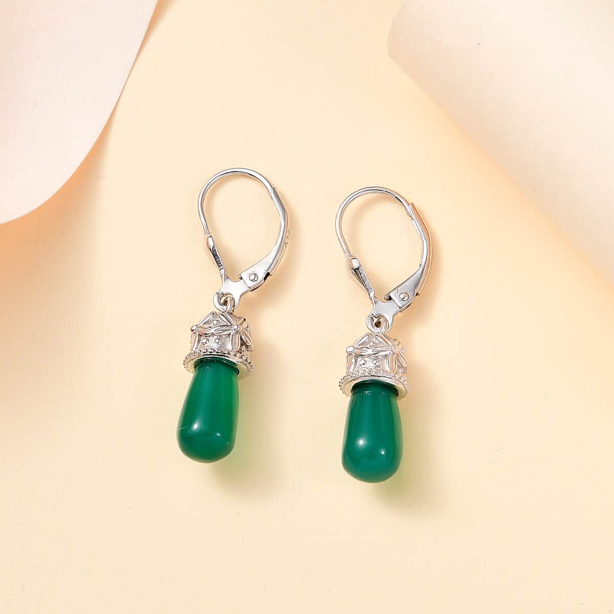 Verde Onyx 6.60 ctw Floral on Cap Earrings in Rhodium Over Sterling Silver image number 1