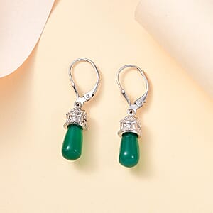 D'Joy Verde Onyx 6.60 ctw Floral on Cap Earrings in Rhodium Over Sterling Silver