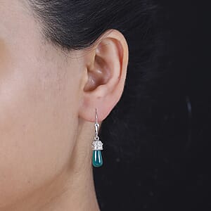 D'Joy Verde Onyx 6.60 ctw Floral on Cap Earrings in Rhodium Over Sterling Silver