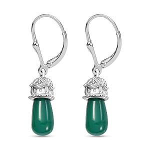 D'Joy Verde Onyx 6.60 ctw Floral on Cap Earrings in Rhodium Over Sterling Silver