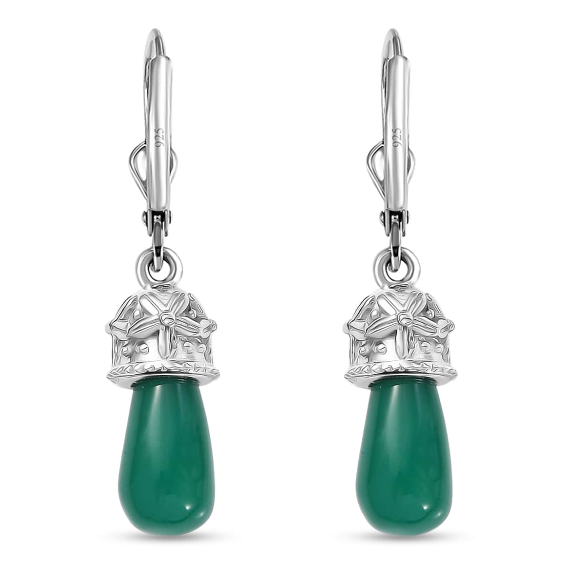 Verde Onyx 6.60 ctw Floral on Cap Earrings in Rhodium Over Sterling Silver image number 4