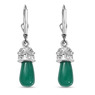 D'Joy Verde Onyx 6.60 ctw Floral on Cap Earrings in Rhodium Over Sterling Silver