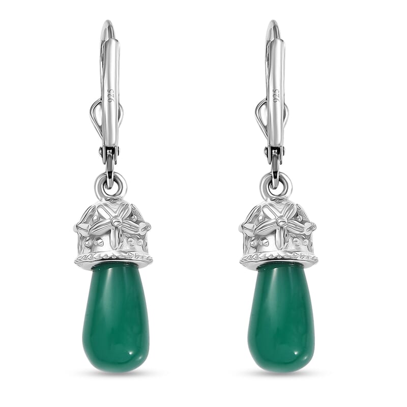 D'Joy Verde Onyx 6.60 ctw Floral on Cap Earrings in Rhodium Over Sterling Silver