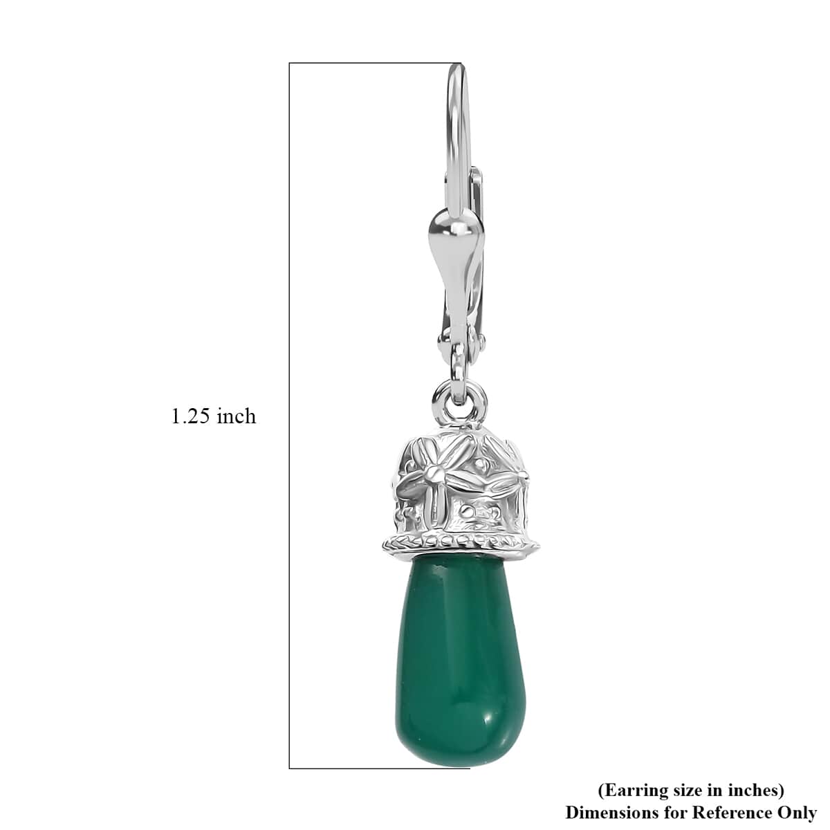 Verde Onyx 6.60 ctw Floral on Cap Earrings in Rhodium Over Sterling Silver image number 5