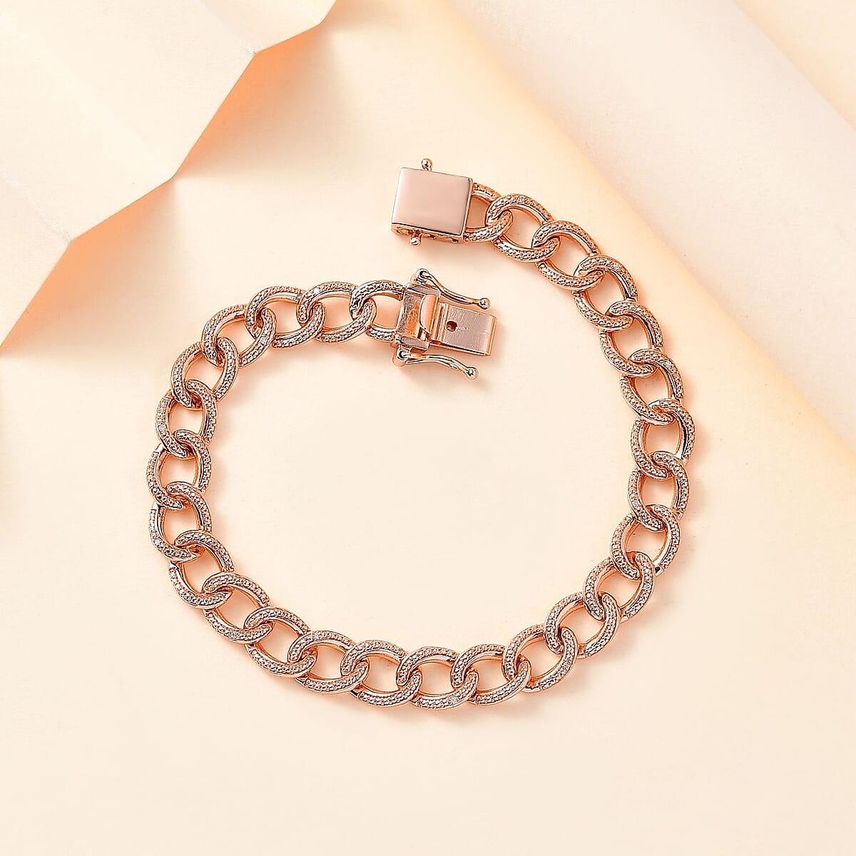 Karis Diamond Accent Curb Chain Bracelet in 18K RG Plated (7.25 In) image number 1