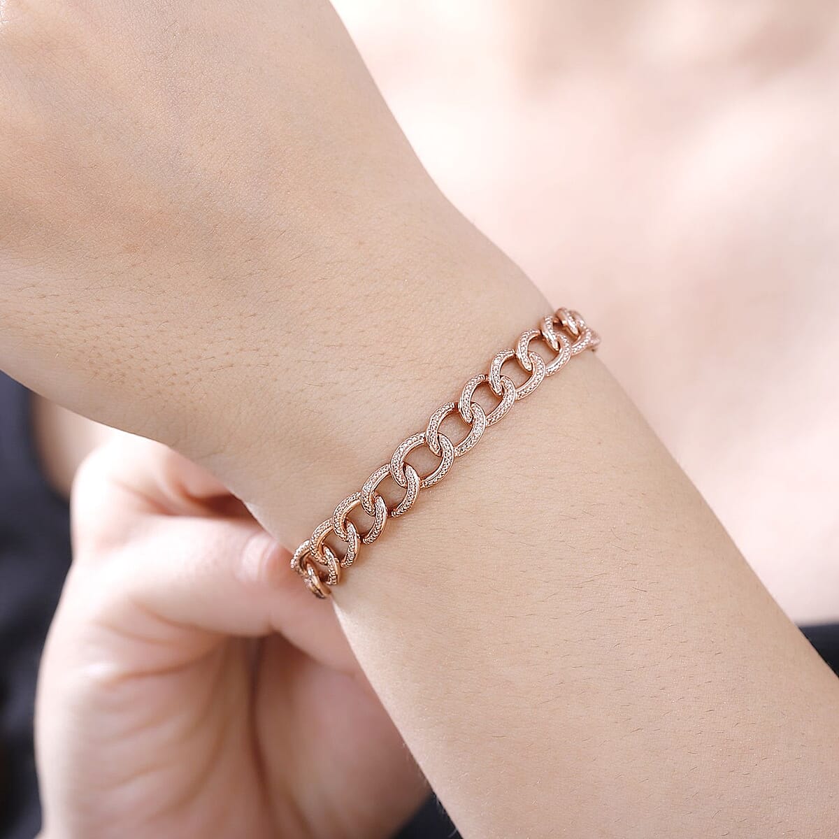 Karis Diamond Accent Curb Chain Bracelet in 18K RG Plated (7.25 In) image number 2