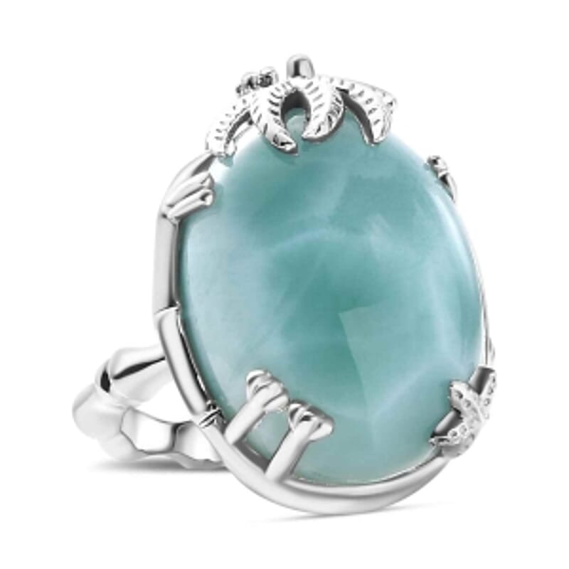 Natural Green Larimar and White Zircon 19.05 ctw Fancy Ring in Rhodium Over Sterling Silver (Size 9)