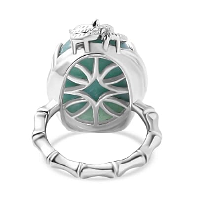 Natural Green Larimar and White Zircon 19.05 ctw Fancy Ring in Rhodium Over Sterling Silver (Size 9)