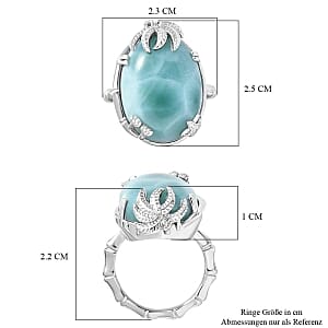 Natural Green Larimar and White Zircon 19.05 ctw Fancy Ring in Rhodium Over Sterling Silver (Size 9)