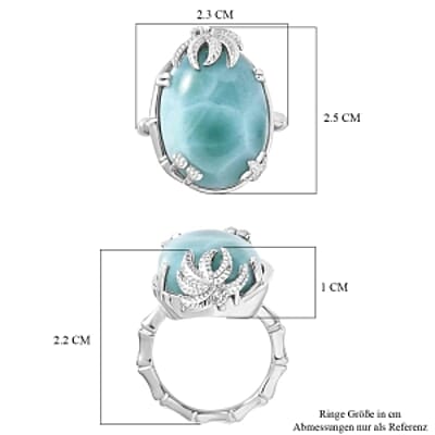 Natural Green Larimar and White Zircon 19.05 ctw Fancy Ring in Rhodium Over Sterling Silver (Size 9)