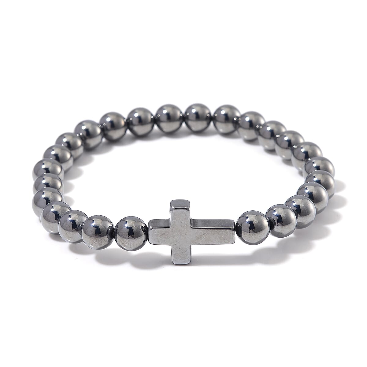 Terahertz 85.00 ctw Block Stretch Men's Bracelet with Cross Charm (7.5-8.0In) image number 0