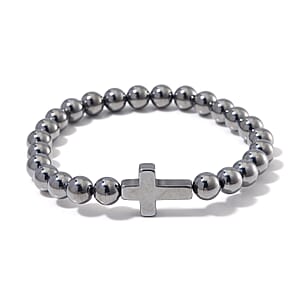 Terahertz 85.00 ctw Block Stretch Men's Bracelet with Cross Charm (7.5-8.0In)