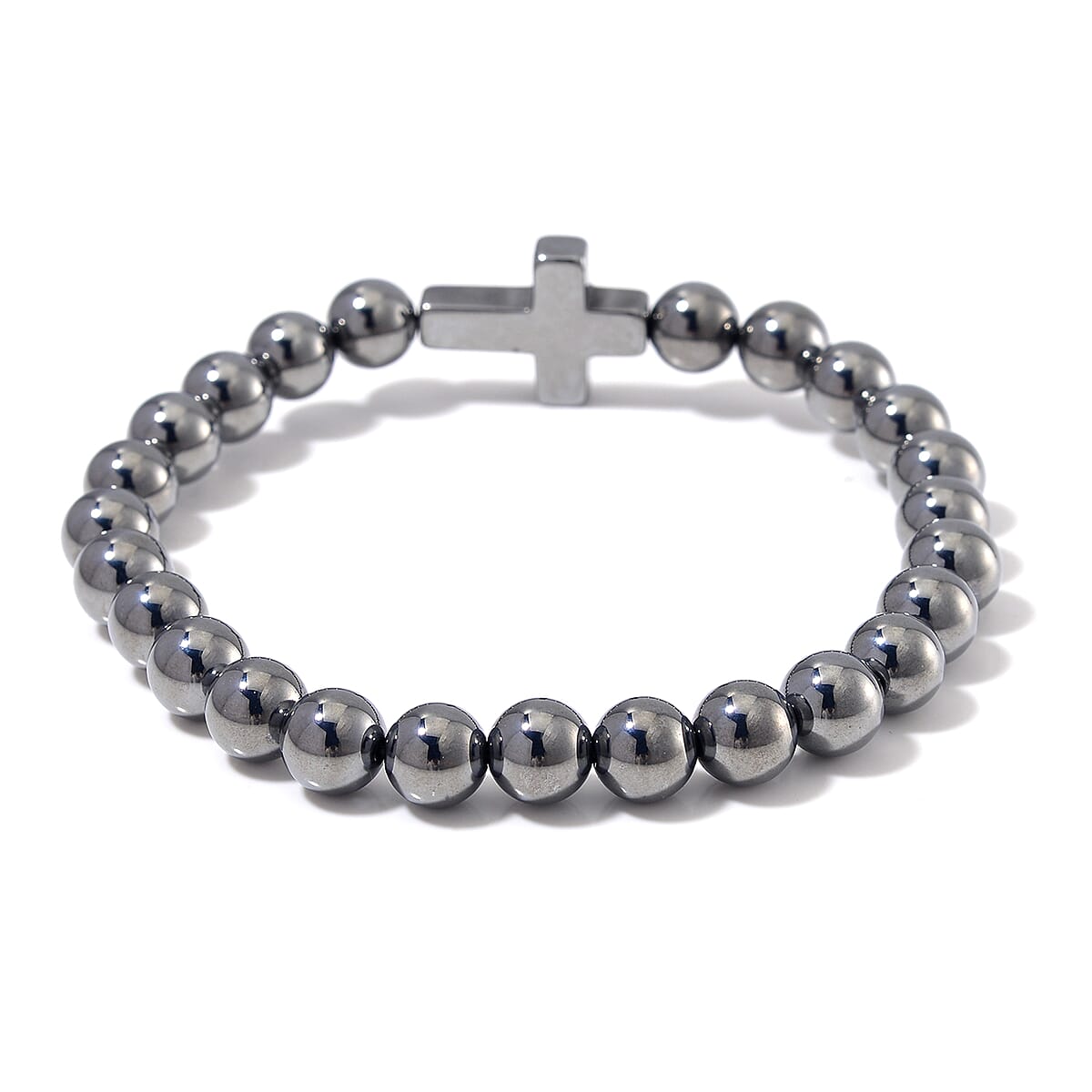 Terahertz 85.00 ctw Block Stretch Men's Bracelet with Cross Charm (7.5-8.0In) image number 2